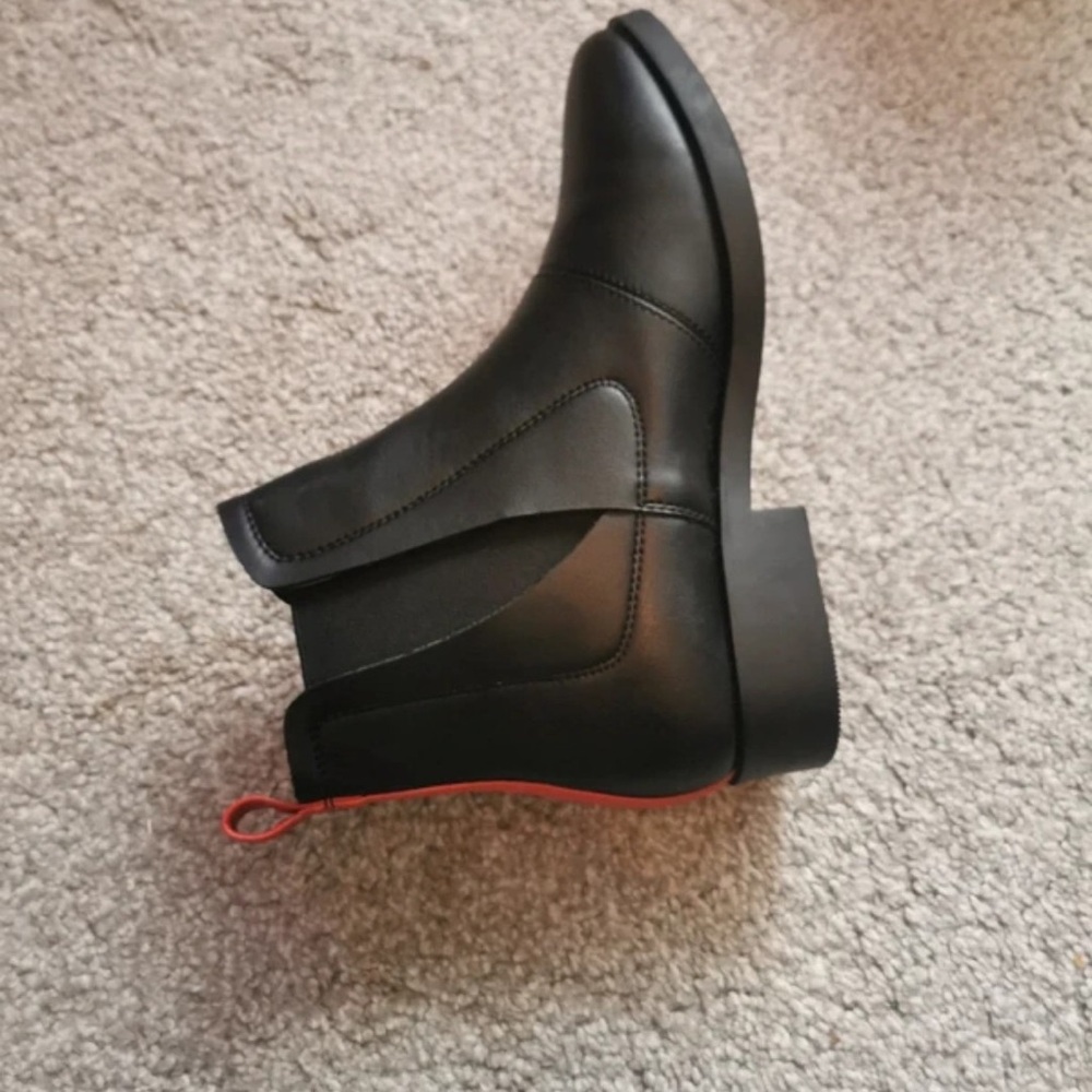 Joules Black Heeled Boots with Red Accents